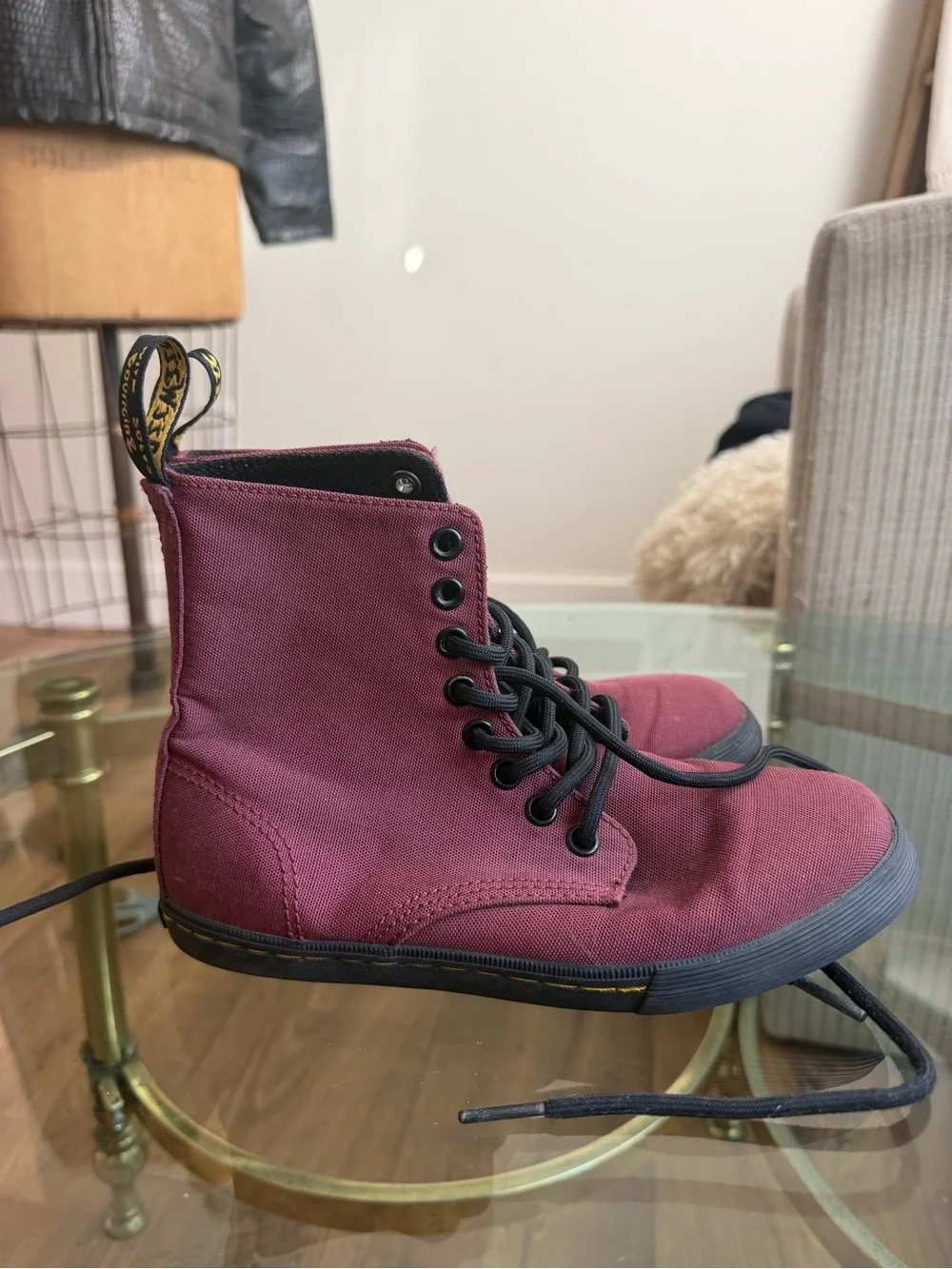 Doc Dr. Martens JUNIOR Youth SHERIDAN CANVAS CASUAL BOOTS Cherry 🍒